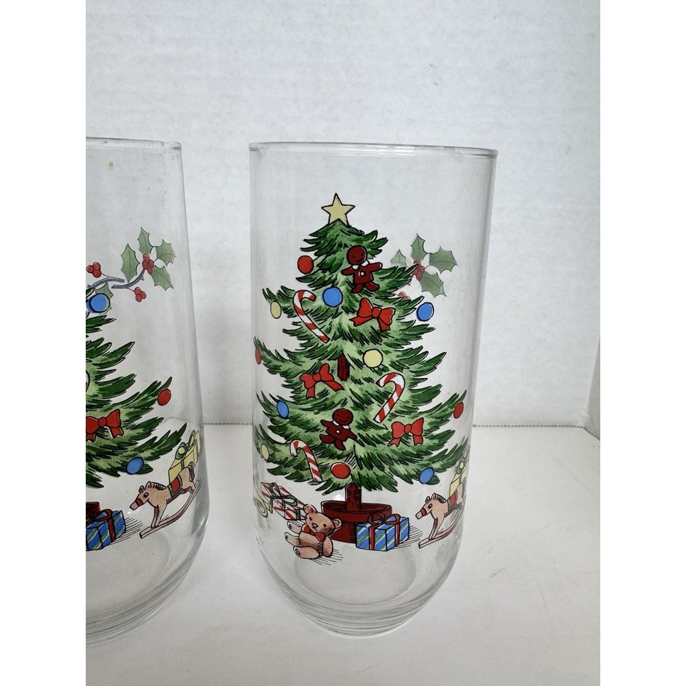 Set of 4 Glass Christmas Tree Tumblers Luminarc Holiday Tablescape Drinkware - Picture 4 of 4